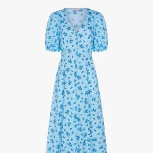 Ghost Ruby Floral Cotton Midi Dress, Watercolour Blue